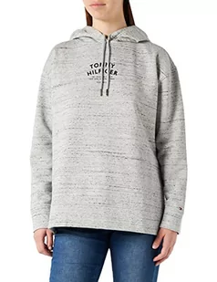 Tommy Hilfiger Damska bluza z kapturem z nadrukiem flokowanego tekstu, jasnoszary wrzos, L - Bluzy damskie - miniaturka - grafika 1