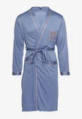 Szlafroki męskie - Niebieski Szlafrok z Bawełną Zdobiony Elegancką Lamówką i Aplikacją z Wiązanym Paskiem Attelora - miniaturka - grafika 1