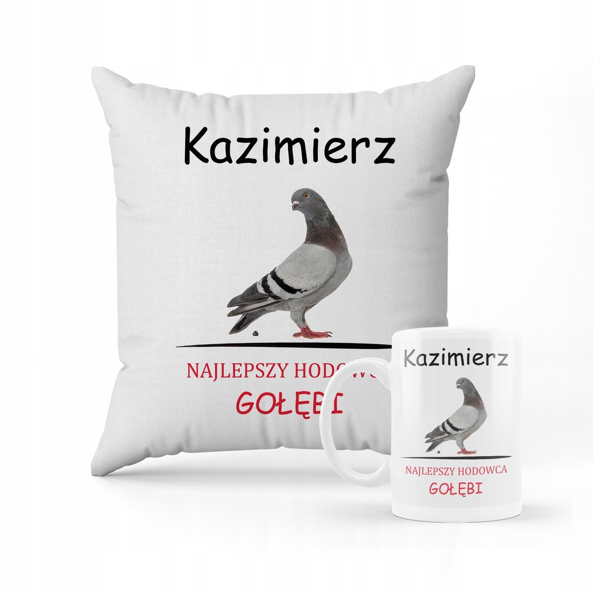 ZESTAW PODUSZKA + KUBEK Prezent Dla Gołębiarza Hodowca Gołębi + IMIĘ