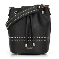 Torebki damskie - Damska torebka worek z troczkami czarna - miniaturka - grafika 1