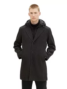 TOM TAILOR Denim Męski płaszcz wełniany 1037397, 32681, czarny szary (Black Grey Twill), rozmiar L, 32681 – struktura skośna Black Grey Twill, L - Płaszcze męskie - miniaturka - grafika 1
