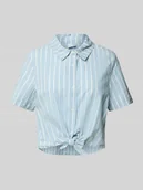 Bluzki damskie - Bluzka koszulowa krótka z czystej bawełny model ‘LEONIES’ - miniaturka - grafika 1