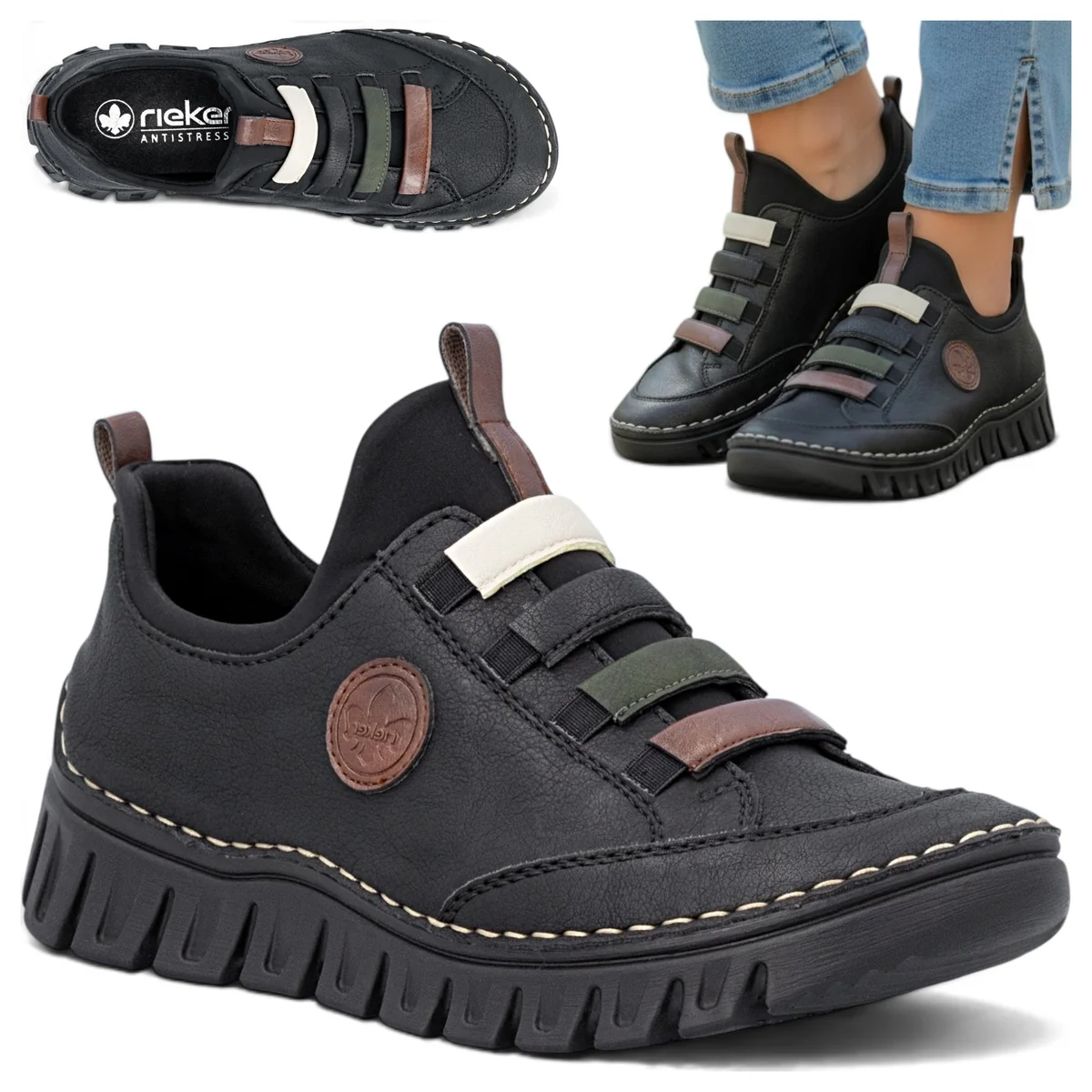 Rieker Sneakersy Damskie Sportowe Jesienne Półbuty Płaskie Wsuwane Modne 41