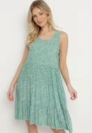 Sukienki - Zielona Rozkloszowana Bawełniana Sukienka z Falbanami w Kwiaty Zeolane - miniaturka - grafika 1