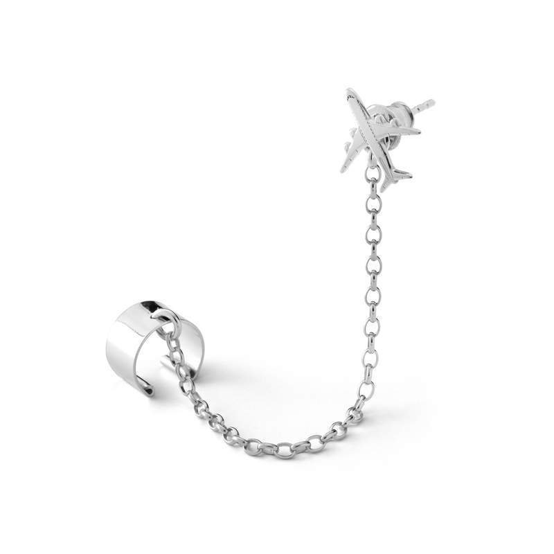 Kolczyk nausznica - samolot, srebro 925