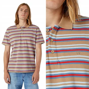 Wrangler POLO SHIRT Burro Brown LUŹNA POLÓWKA W PASKI MAŁE LOGO L - Koszulki męskie - miniaturka - grafika 1