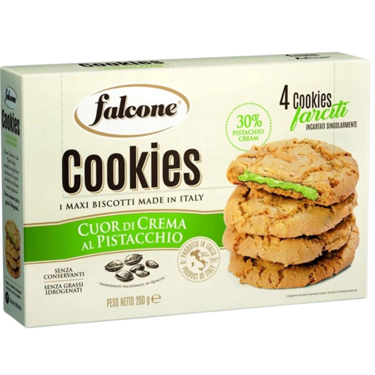 Falcone Cookies Crema Pistacchio 200g włoskie ciastka z kremem pistacjowym