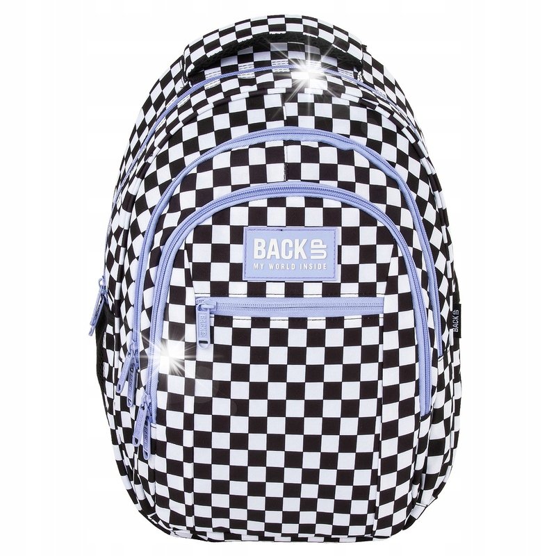 Plecak szkolny BackUP Szachownica F dla dziewczynki fioletowy czarny O94F