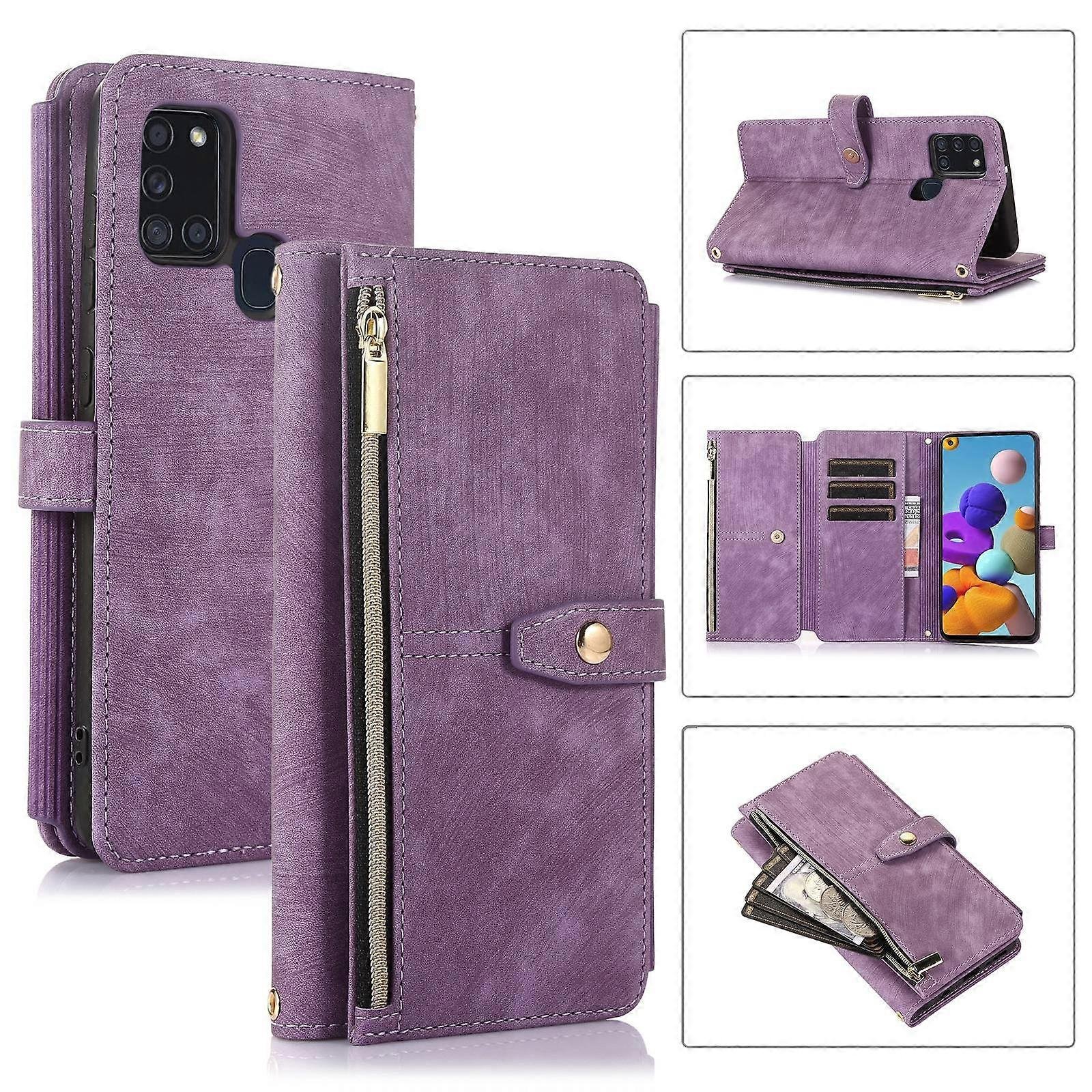 Do Samsung Galaxy A21s Dream 9-Card Wallet Zipper Bag Skórzane etui na telefon Fioletowy