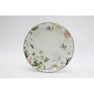 Talerz ceramiczny z motywem kwiatowym 21 cm biało-szary - Talerze - miniaturka - grafika 1