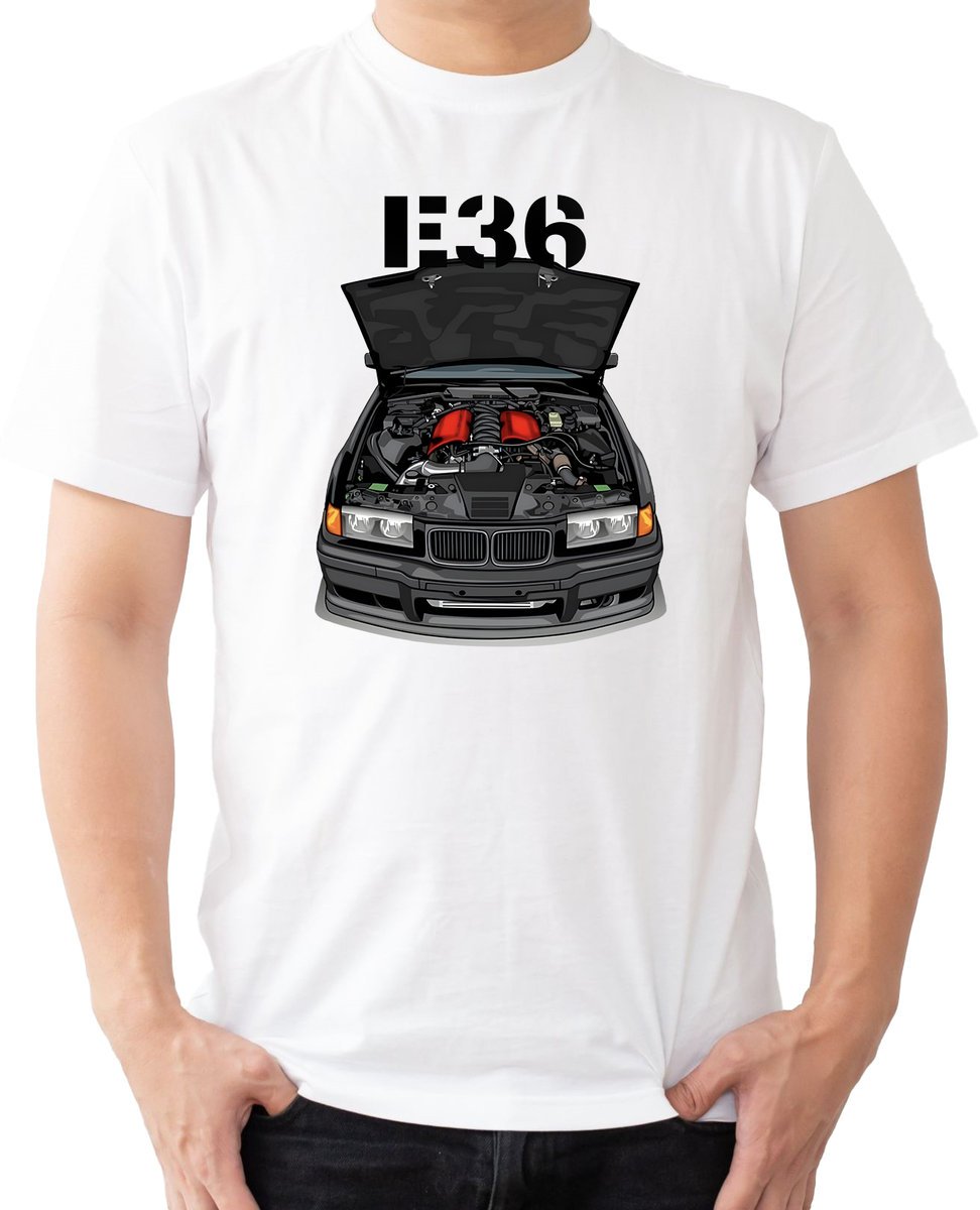 T-Shirt Męski Motoryzacyjna Bmw E36 M3 M Power Koszulka Biała R-Xxl A78