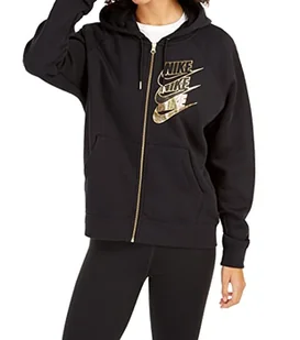 Nike damska bluza z kapturem Nsw Fz Bb Shine czarny czarny/złoty (black/metallic gold) XX-L - Bluzy damskie - miniaturka - grafika 1