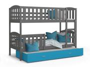 Łóżka dla dzieci i młodzieży - Łóżko piętrowe 200x90 szare błękit KUBUŚ 3-osobowe - miniaturka - grafika 1