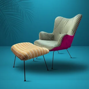 Fotel i podnóżek aksamitny Massimo Jazz, unikatowy, we wzory, boho - Fotele - miniaturka - grafika 1