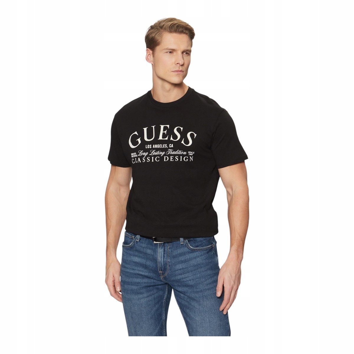 GUESS KOSZULKA MĘSKA T-SHIRT SS CLASSIC BSC INTL CLASSIC DESIGNE CZARNA r.M