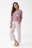 Piżamy damskie - Piżama damska LUNA kod 339 kakaowa ekri w rozetki z kieszenią na piersi 3XL - miniaturka - grafika 1