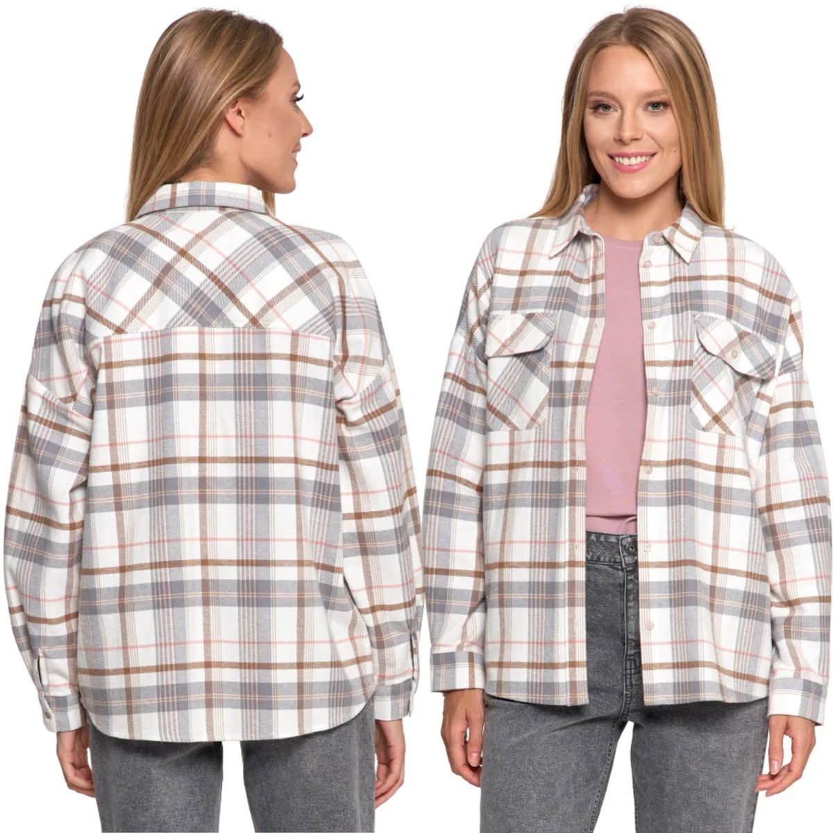 Koszula Damska Flanelowa Kratka Bawełniana Wygodna Ciepła Moraj L/Xl Patt 2