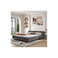 Łóżka - Łóżko podwójne Chenille o wymiarach 140x200 cm z wygodnym zagłówkiem, solidnym eukaliptusem i metalową ramą, łatwe w montażu - miniaturka - grafika 1