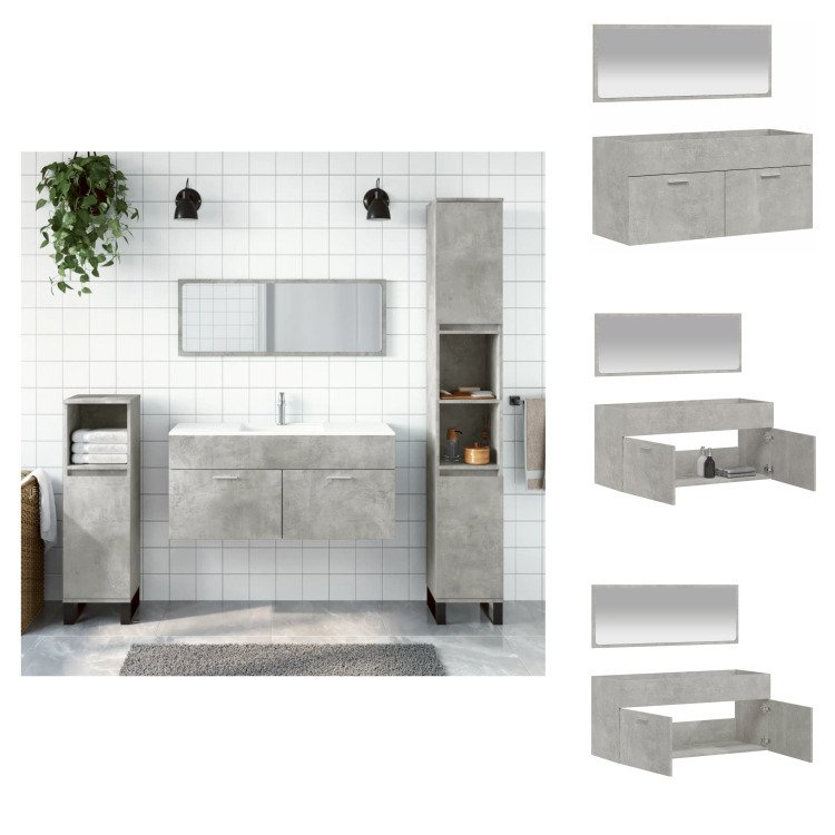 vidaXL Szafka łazienkowa z lustrem beton szare drewno - Zestawy mebli łazienkowych