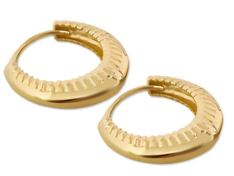 Złote Kolczyki 585 Szerokie Nowoczesne Kółka Z Grawerowaniem 14Kt Błyszczące Gładkie Złoto
