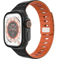 Akcesoria do smartwatchy - Fixed Silikonowy pasek Silicone Magnetic Strap do Apple Watch 44/45/46/49 mm, czarno-pomarańczowy - miniaturka - grafika 1