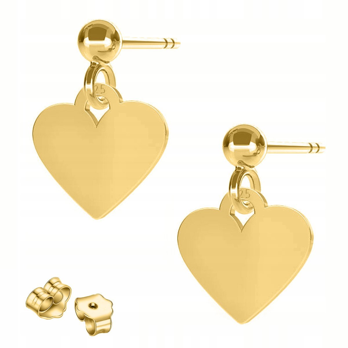 Złote Kolczyki Małe Serca Hearts Blaszka Serce Serduszko SREBRO 925
