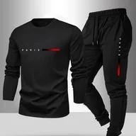 Inne - TEMU Zestaw męski z długim rękawem i spodniami, wiosenno-jesienią 2-częściowy zestaw z nadrukiem liter Paryż okrągłym dekoltem na koszulce z długim - miniaturka - grafika 1