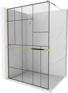 Ścianki i drzwi prysznicowe - Mexen Kioto+ ścianka prysznicowa z półką Walk-in 130 x 200 cm, czarny wzór, złota - 800-130-121-50-78 - miniaturka - grafika 1