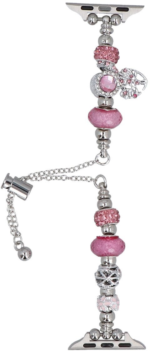 GlacierX bransoleta do smartwatcha Slider Clasp Beaded Charm Bracelet Magenta Glow do Apple Watch 38/40/41mm Srebrno różowa