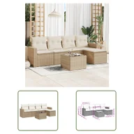 Sofy ogrodowe - The Living Store 6-cz. zestaw mebli ogrodowych z poduszkami - beżowy - polirattan - Sofa Ogrodowa - miniaturka - grafika 1