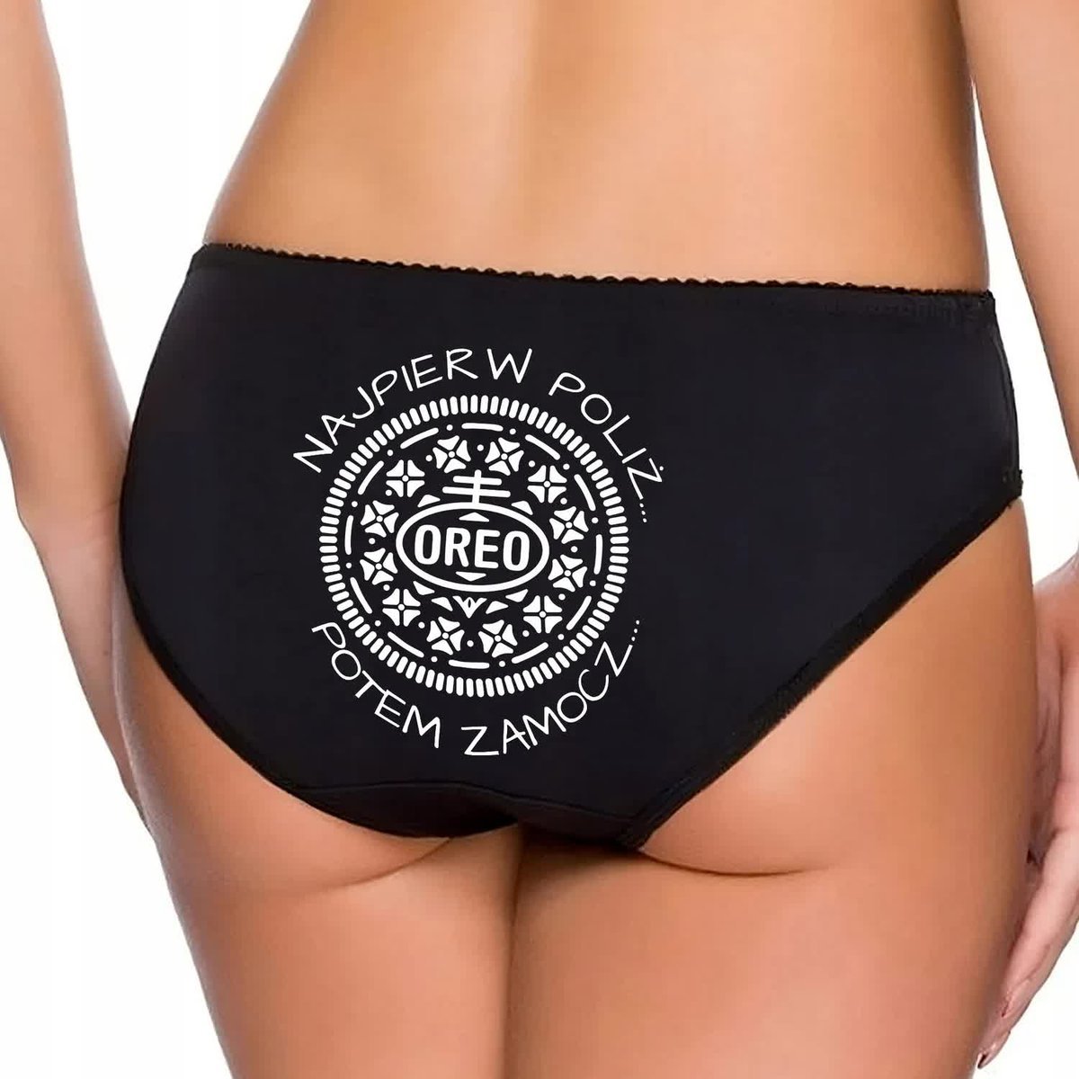 CZARNE MAJTKI Figi Dla Partnerki Na Walentynki NAJPIERW POLIŻ Wzory Rozm XL