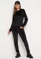 Dresy damskie - Czarny Komplet Dresowy z Dodatkiem Bawełny Bluzka i Spodnie z Gumką w Talii Evalora - miniaturka - grafika 1