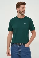Koszulki męskie - Barbour t-shirt bawełniany kolor zielony gładki - miniaturka - grafika 1