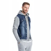 Kurtki męskie - Kurtka męska jeansowa katana z kapturem niebiesko-szara OM-JADJ-0124 L - miniaturka - grafika 1