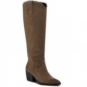 Kozaki damskie - Kowbojki wysokie damskie CARINII B5296-O22 oliwka skóra nubuk modne r.37 - miniaturka - grafika 1