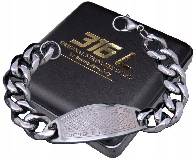 GRUBA SREBRNA BRANSOLETA BRANSOLETKA MĘSKA PRAWDZIWA STAL CHIRURGICZNA