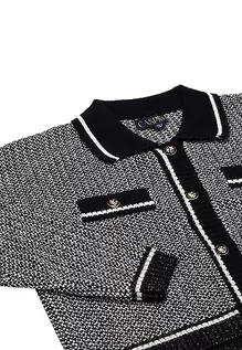 Swetry damskie - caspio Damski kardigan w kontrastowym kolorze z kołnierzem odwróconym akrylowym, czarno-biały, rozmiar XS/S, czarny biały, XS - grafika 1