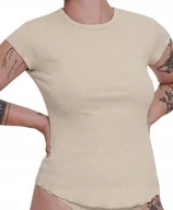 Koszulki i topy damskie - Beżowa KOSZULKA DAMSKA Bawełniany Rękawek Cap Sloggi GO Ribbed T-Shirt M - miniaturka - grafika 1