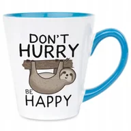 Kubki - Kubek Latte Niebiesko Biały DON'T HURRY BE HAPPY 300 ml Na Prezent Wzory - miniaturka - grafika 1