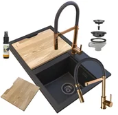 Zlewozmywaki - Granitan Zlew Granitowy Hektor Syfon Czarny Vento Rosegold - miniaturka - grafika 1