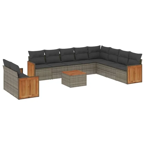 Zestaw mebli ogrodowych modułowych szary rattan PE z poduszkami 55-62 cm