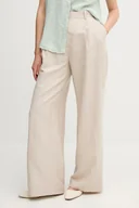 Spodnie sportowe damskie - Tommy Hilfiger spodnie z domieszką lnu damskie kolor beżowy proste high waist WW0WW45460 - miniaturka - grafika 1