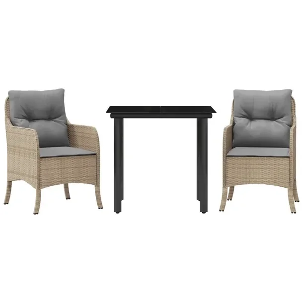 Zestaw mebli ogrodowych rattan PE czarny, stół 80x80x74 cm, krzesła beż