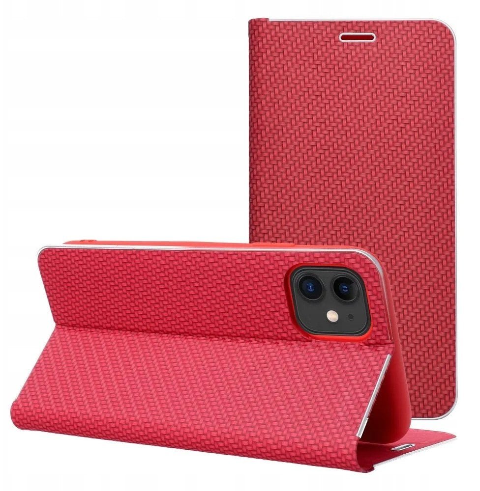 Kabura LUNA Book Carbon do IPHONE 16e SE 4 2025 czerwony