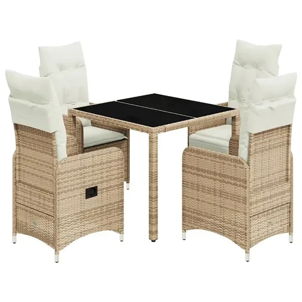 Beżowy zestaw bistro z rattanu PE - 2 fotele, 1 stół 90 x 90 x 75 cm