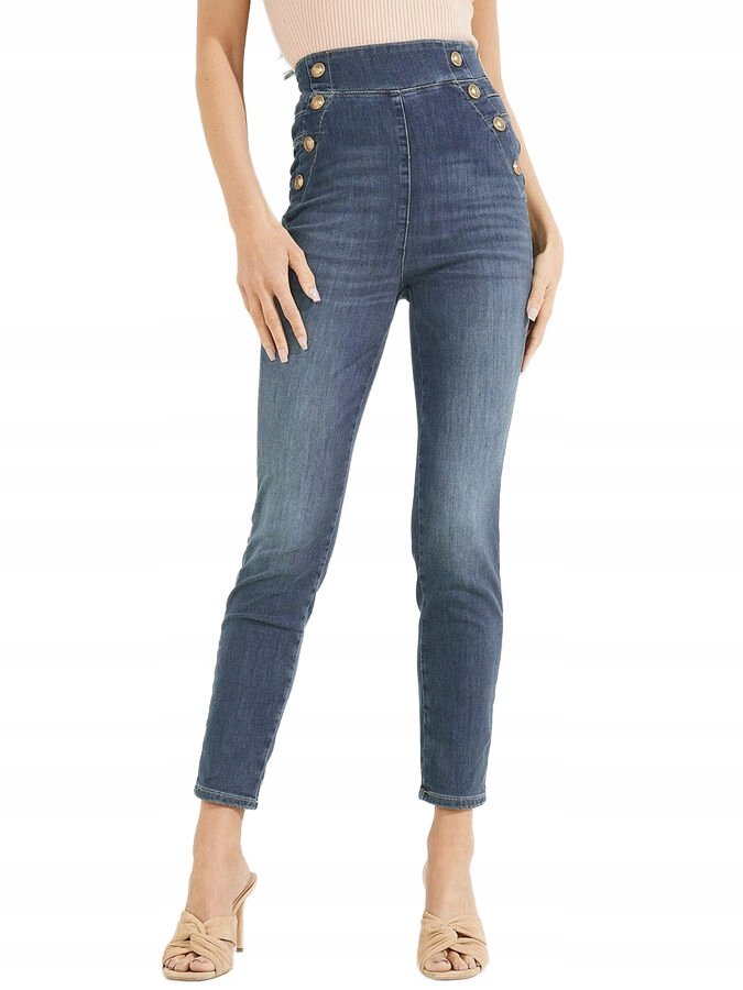 GUESS JEANSY DAMSKIE WYSOKI STAN PROSTE GRANATOWE 32/30 2CA