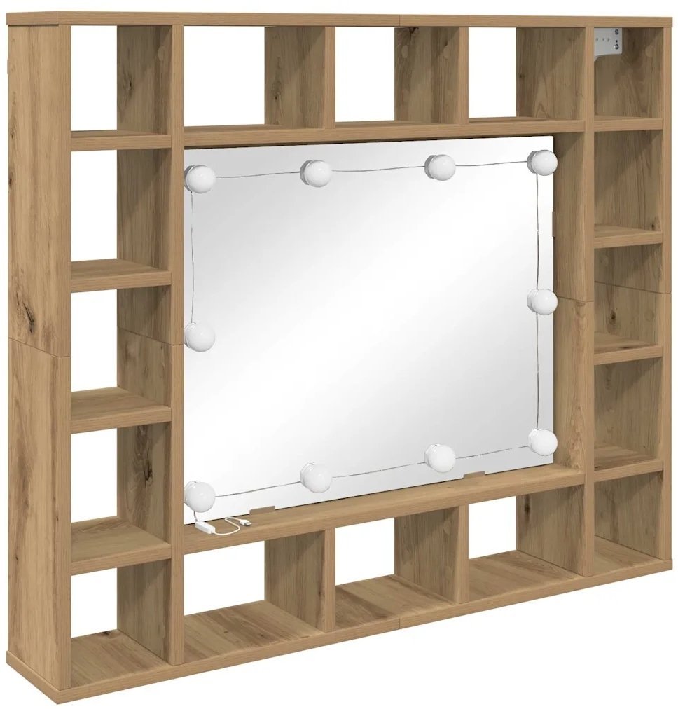 Szafka z lustrem Ze LED Lights dąb artisan 91 x 15 x 76.5 cm