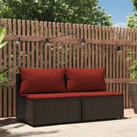 Sofy ogrodowe - vidaXL Środkowe moduły sofy z poduszkami, 2 szt., brązowe, polirattan - miniaturka - grafika 1