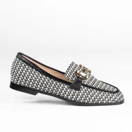 Mokasyny damskie - Mokasyny damskie loafersy GOODIN GD-DO-183 plecione czarne klamra 38 - miniaturka - grafika 1
