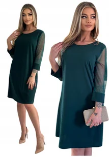 ZIELONA KLASYCZNA ELEGANCKA WIZYTOWA SUKIENKA MINI 3/4 RĘKAW ROZMIAR 40 - Sukienki - miniaturka - grafika 1